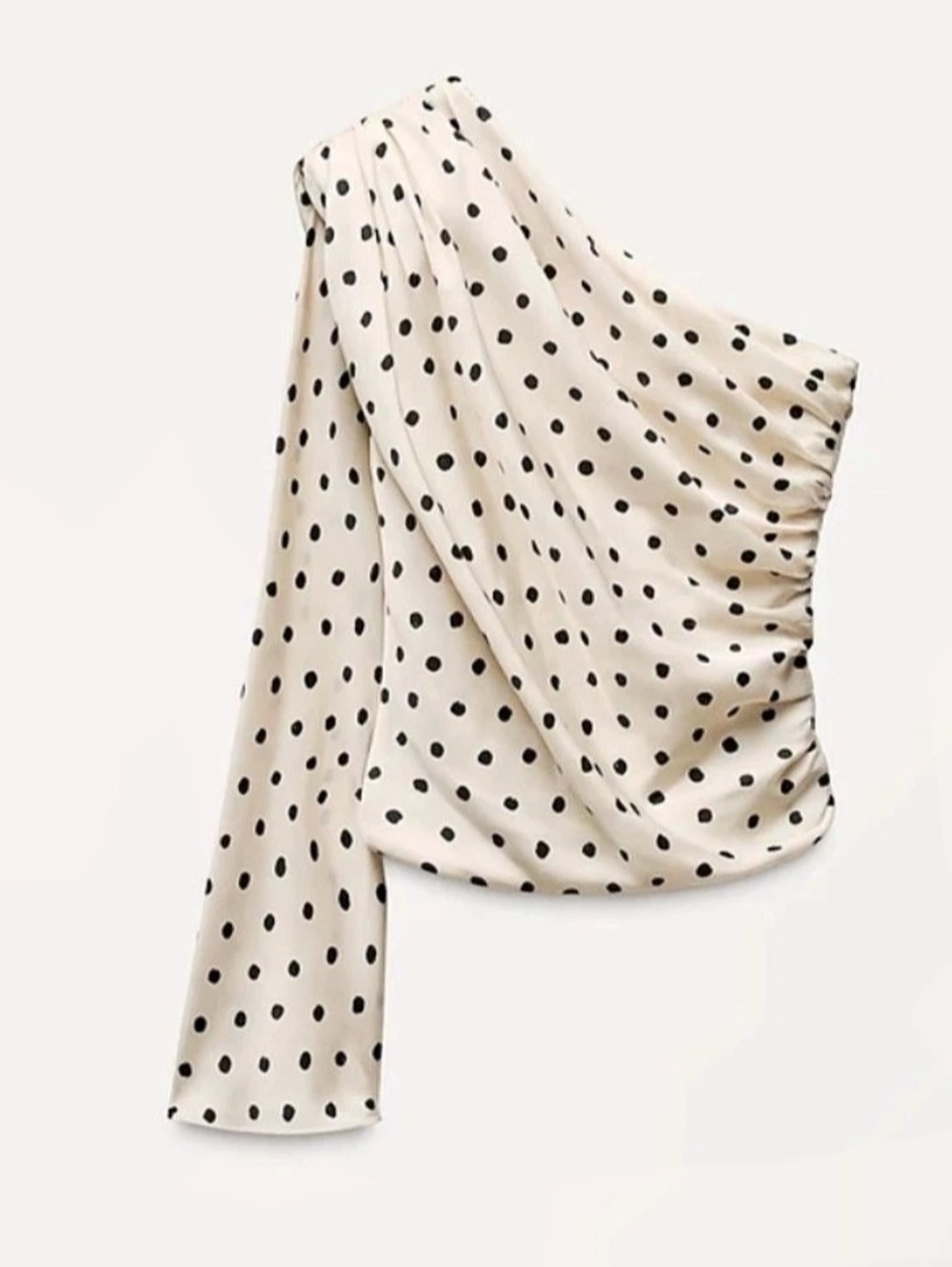 ZARA Polka Dot One-Shoulder Blouse ivory & Black Size Small